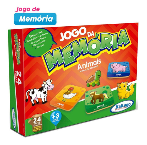 Jogo Da Memória Animais De Madeira 24 Peças Xalingo 50765