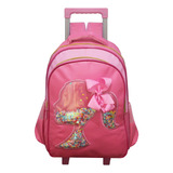 Mochila Escolar Infantil Menina Boneca Laço 3d Impermeável Cor Rosa-claro