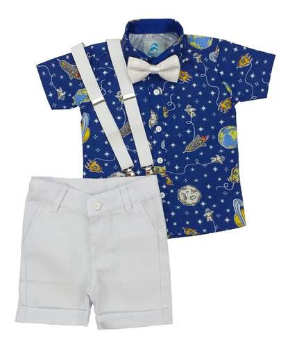 Roupa Festa Camisa Social Temática Astronauta 1 À 3 Anos