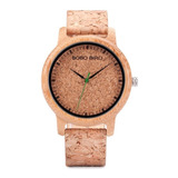 Reloj Analógico Bobo Bird M11 De Bambú Para Hombre Con Correa De Corcho, Color Marrón Con Bisel, Color Beige, Fondo Marrón