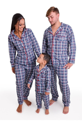 Kit Pijama Família Pai Mãe Filho Moletinho Flanelado Inverno