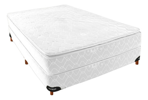 Sommier Colchón 2 Plazas Multiflex Resortes Doble Pillow Tela Jacquard Matelasseada Más 2 Almohadas Color Blanco