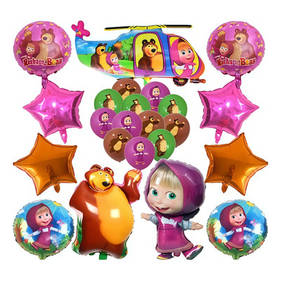 Globos De Cumpleaños Decoración Masha Y El Oso Temática