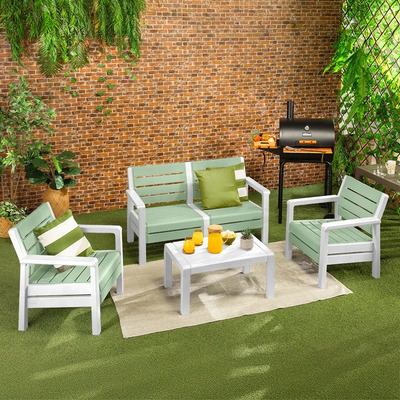 Juego Sala Jardín Sofá Doble Sillón Mesa Plástica Rimax Estructura Verde Claro