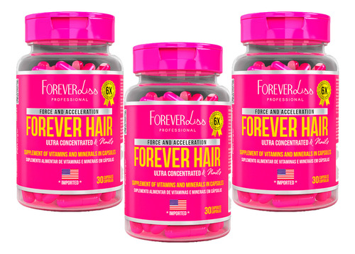 Kit 3 Forever Hair Crescimento Capilar Tratamento 30 Dias 