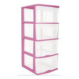 Caja Plástico Organizador 4 Cajones Altos Y Amplios Rosa Liso