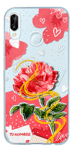 Funda Para Huawei Para Mujer Corazones Flor Con Tu Nombre