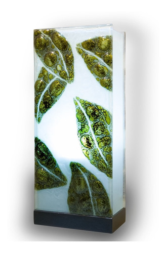 Lámpara De Mesa, Buró Diseño Hojas Cristal Pintado A Mano