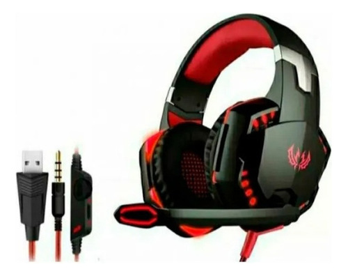 Headset Gamer Surround Led Com Cabo P3 + Adaptador P/ P2 Cor Vermelho