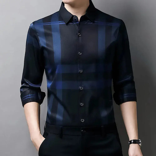 Camisas De Vestir De Seda Para Hombre, Camisas A Cuadros Cas