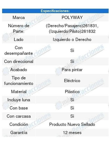 Espejo Eléctrico Para Pintar Infiniti Q50 2015 2016