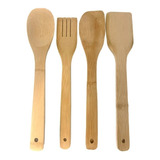 Set X4 Utensillos Madera Bambú Cuchara Espátula Oferta