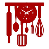 Relógio De Paredes Grande Moderno Cozinha Talheres Vermelho