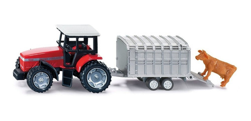 Siku Serie 16- Tractor Massey Con Trailer Y Vaca - Metal