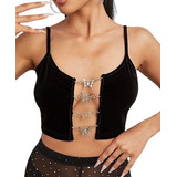 Crop Top Musculosa Negro Mariposas Y2k Importado Shein