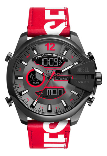 Reloj Hombre Diesel Dz4647 Mega Chief Color De La Correa Rojo Color Del Bisel Negro Color Del Fondo Negro