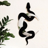 Espejo Luna Serpiente Boho Snake Decorativo Moderno Madera Marco Negro Mate