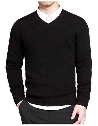 Suéter Masculino Básico Liso Decote V Blusa Para O Inverno 