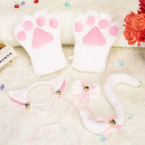 Gato Cosplay Set Guantes Peluche Gatito Orejas Cola