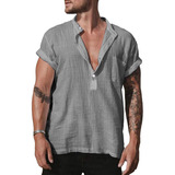 Playera De Hombre Camisa Con Cuello En V Algodón Lino Juven