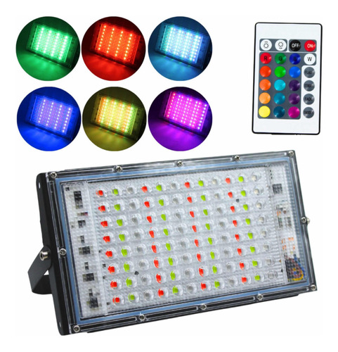 Paquete 20 Reflector Rgb 100w, Multicolor Lupa 127v Control