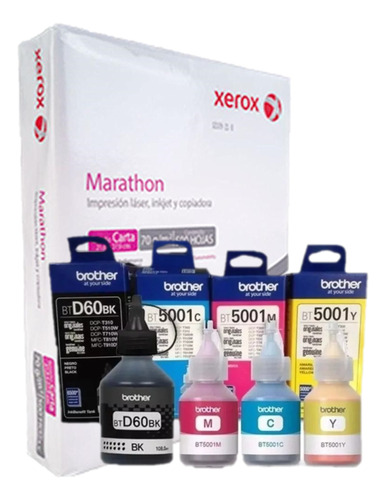 Kit 4 Tinta Original Brother Btd60b Bt5001 + Pack 500 Hojas