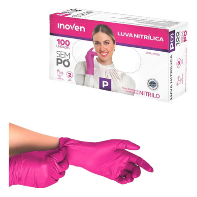 Luvas Descartáveis Antiderrapantes Inoven Nitrilica Sem Pó Cor Rosa Tamanho P De Nitrila X 100 Unidades | Frete grátis