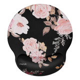 Mouse Pad Con Reposamunecas Para Escritorio | Negro Flores