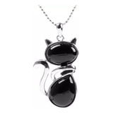 Collar Gatito De Obsidiana Negra Regalo Para Mujer Y Niña