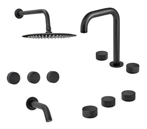 Combo Grifería Peirano Fabric Negra Bidet + Lav + Ducha 