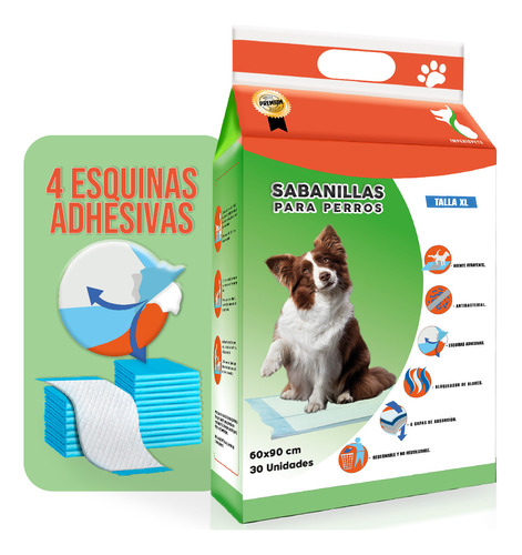 30 Pañales Sabanillas Mascotas 60x90 Cm Perro Entrenamiento