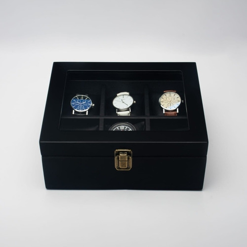 Caja Estuche Para Guardar 6 Relojes Madera Laqueada