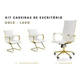 Kit Cadeiras Eames - Dourada Escritório Cor Dourado Material Do Estofamento Couro Sintético