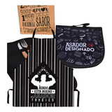 Set De Asado Cubiertos + Delantal +estuche Box Personalizada