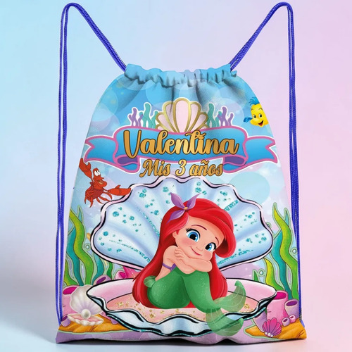50 Morralitos Dulceros Sirenita Ariel Personalizados 20x26cm