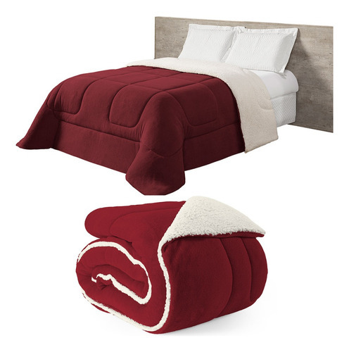 Coberdrom Queen Sherpa Maya Manta Soft Dupla Face Flanel Mac Cor Vermelho