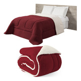 Coberdrom Queen Sherpa Maya Manta Soft Dupla Face Flanel Mac Cor Vermelho