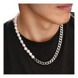 Collar Cadena Acero Inoxidable Y Perlas Para Hombre Color 52053