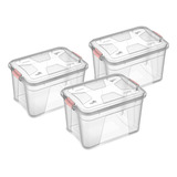 Caixas Organizadoras Kit 3 Peças Transparente 20 Litros