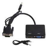 Vga Para Vga Hdmi Splitter Converter Adaptador De Áudio Usb