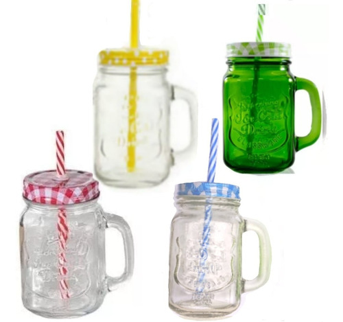 3 Tarros Mason Jars Con Tapa Popote Vintage Grabado Vidrio!!