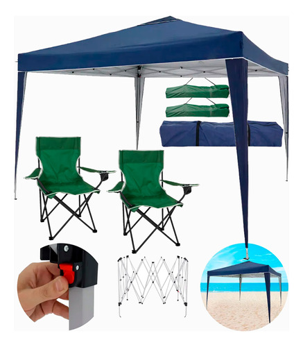 Tenda Gazebo 3x3 Barraca Articulada C/ Cadeira Camping Praia