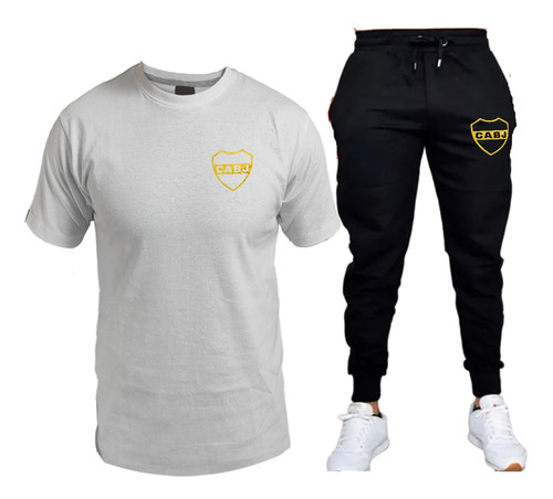 Conjunto Remera Y Pantalon Jogging De Boca Escudo Dorado 02