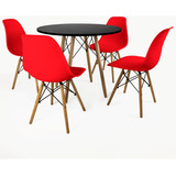 Mesa Redonda Eiffel 80cm Com 4 Cadeiras Eames Set Conjunto