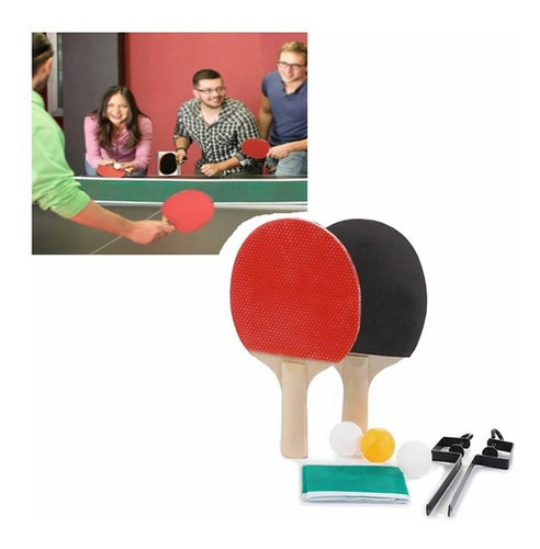 Set 2 Raquetas Paletas Ping Pong 3pelotas + Malla Juego