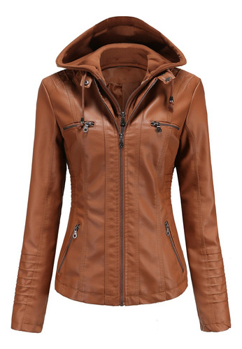 Chaqueta De Cuero Con Capucha For Mujer Talla Grande ,moda