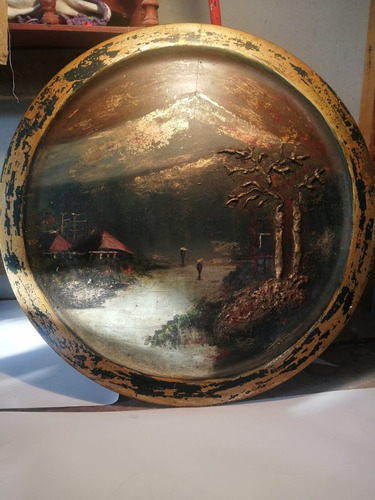 Cuadro Pintura Laca Japonesa Madera Pieza Antigua De Museo