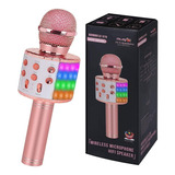 Micrófono De Karaoke Inalámbrico Bluetooth Con Luces Led Color Oro Rosa