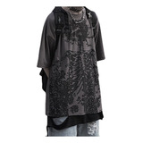 Gótica Camiseta Unisex Corte Oversize Estampado Esqueleto