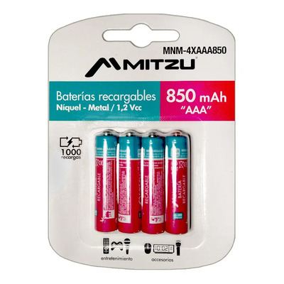 Paquete De 4 Pilas Recargables Aaa O Triple A 1.2v Mitzu | Meses sin interés